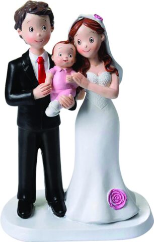 Figurine mariage parents avec bébé - Rose ou Bleu